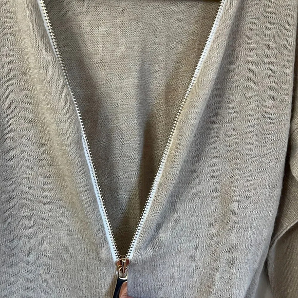Soft Surroundings Womens Beige Knit V Neck Pullover Sweater Sz Small 1/2 Zip - Picture 6 of 9